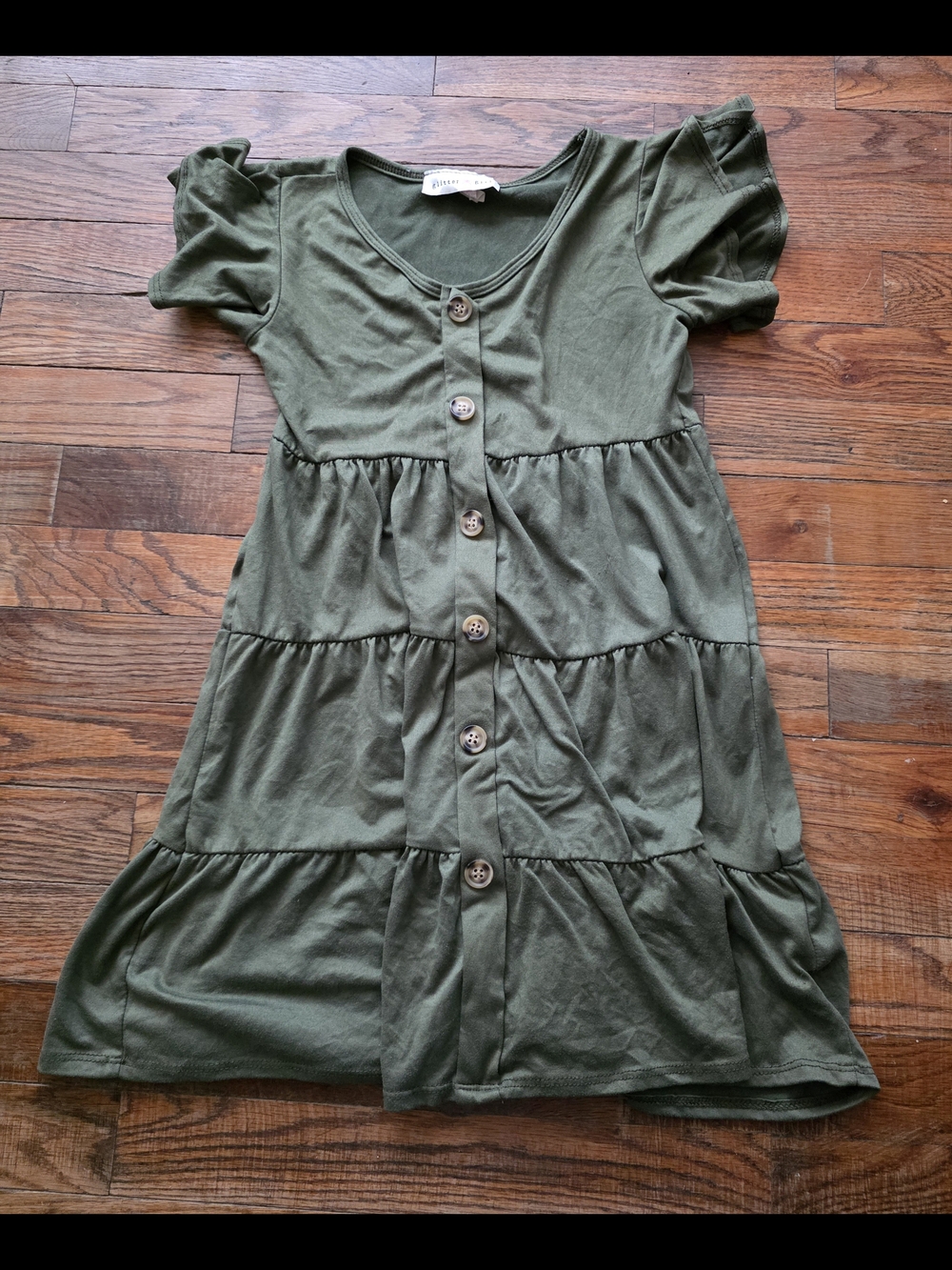 Girls' Olive Green Button-Front Tiered Casual Dress